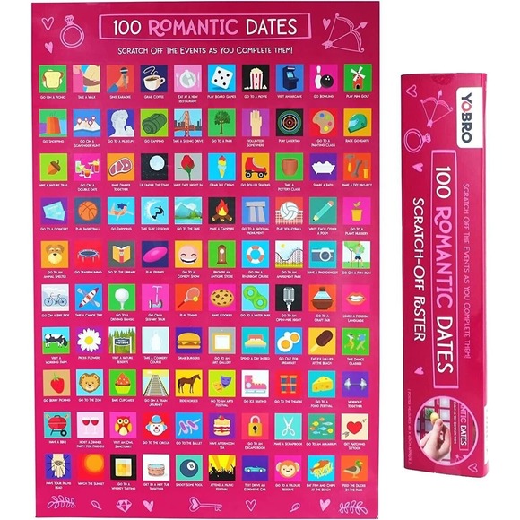 100 Dates Scratch Off Poster Date Night Romantic Birthday Gift Valentines Day - Picture 8 of 8